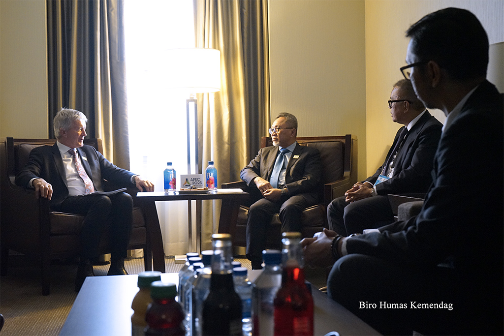 Menteri Perdagangan RI, Zulkifli Hasan melakukan pertemuan bilateral dengan Menteri Perdagangan dan Pengembangan Ekspor Selandia Baru, Damien O’Connor di Detroit, Amerika Serikat, Kamis (25 Mei).
